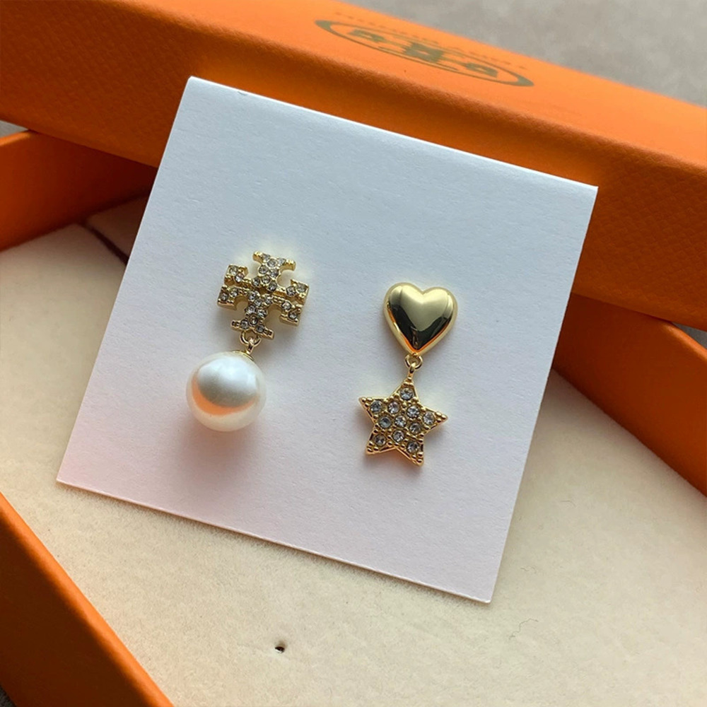 Tory Burch Gold Plated Double Heart and Star Rhinestone